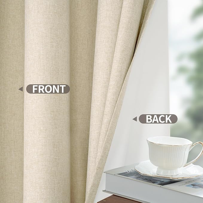 YoungsTex Natural Linen 100% Blackout Curtains 45 Inch Length, Short Thermal - Image 7