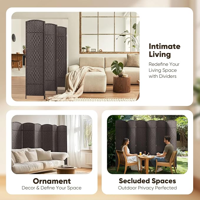 Rattan Room Divider, 6-Panel Folding Privacy Screen 6ft. Extra Wide | Double - Image 7