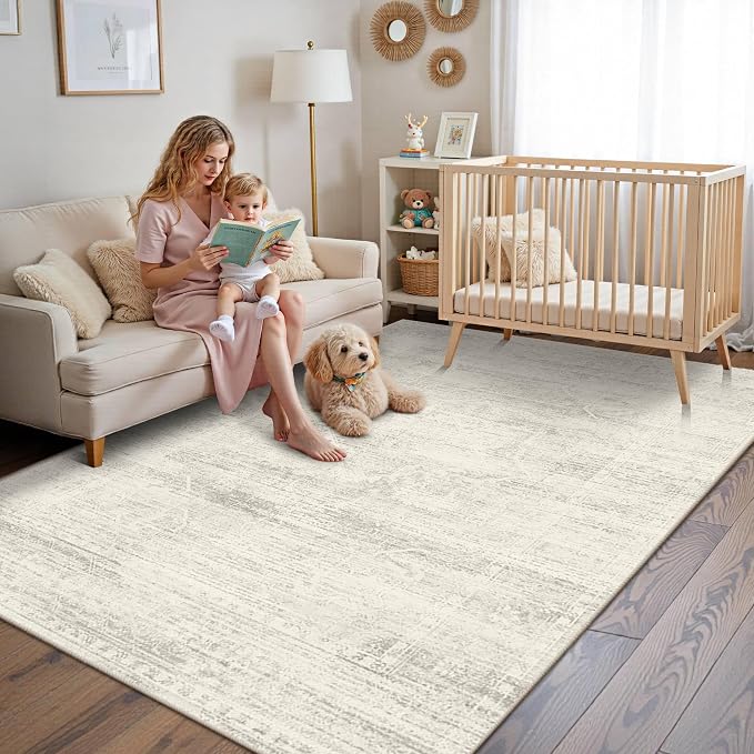 Latte&Fog Vintage 5x7 Washable Neutral Area Rugs, Ivory Rug - Image 5