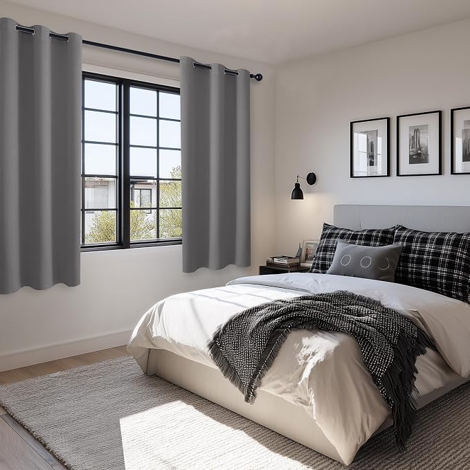 Blackout Curtains for Bedroom, 42 x 63 Inches Length, Light Grey | Thermal - Image 6