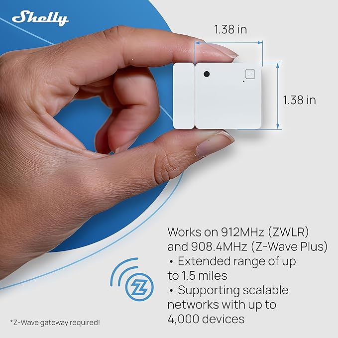 Shelly Wave Door/Window White, Z-Wave Long Range Operated Sensor, Home Automation, Compatible with Alexa, Google Home, SmartThings & Home Assistant, Bulletproof Security, Lux & Tilt Angle Measurement