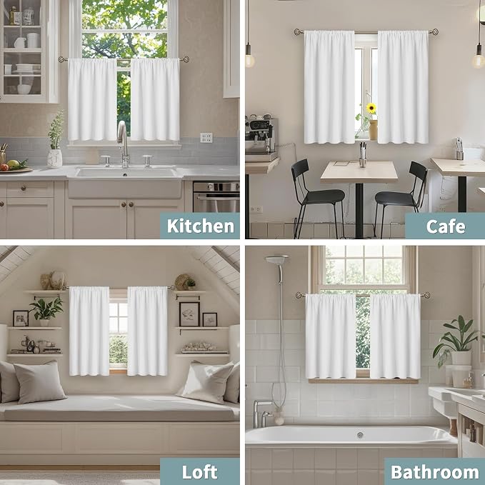 BGment White Blackout Curtains for Small Window 36 Inch Long 2 Panels | Thermal - Image 2