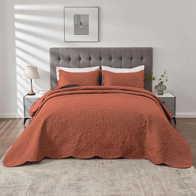 Kingnex Oversized King Bedspreads 128x120 Baked Clay | Lightweight, Extra Wide - Image 2