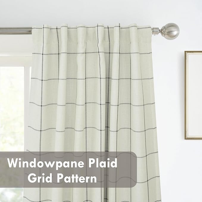 DriftAway 100% Blackout Plaid Linen Curtains 90 Inches Long 2 Panels Black | - Image 5
