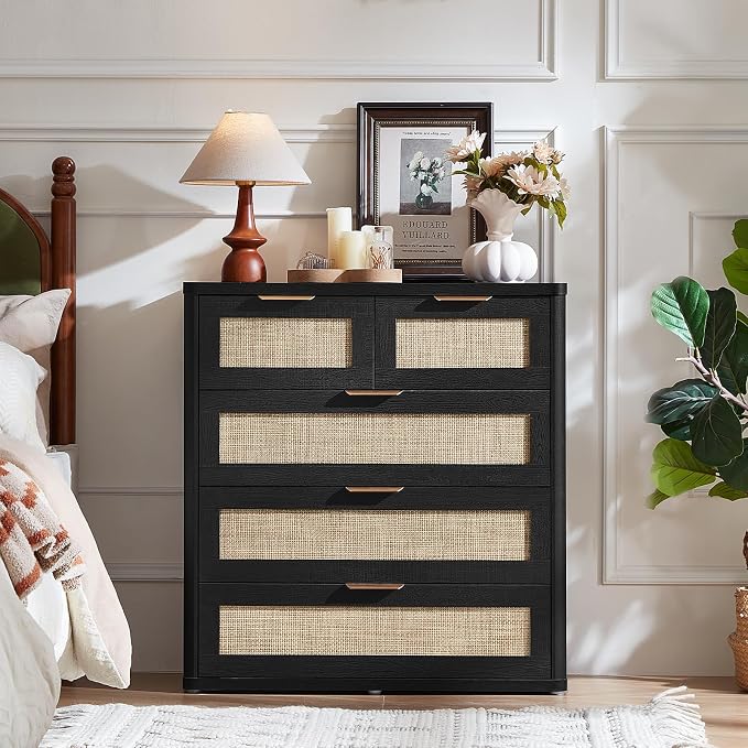 LEYAOYAO Rattan Dresser for Bedroom Set of 2, 33.5" Tall Chest of Drawers - Image 6