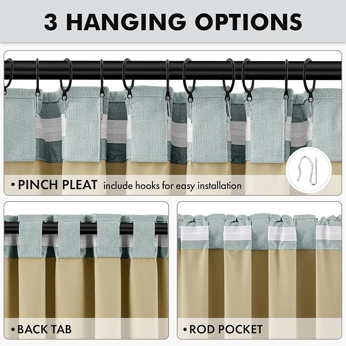 MIULEE 100% Blackout Linen Curtains 42 x 72 Inch Seafoam Green 2 Panels | - Image 5