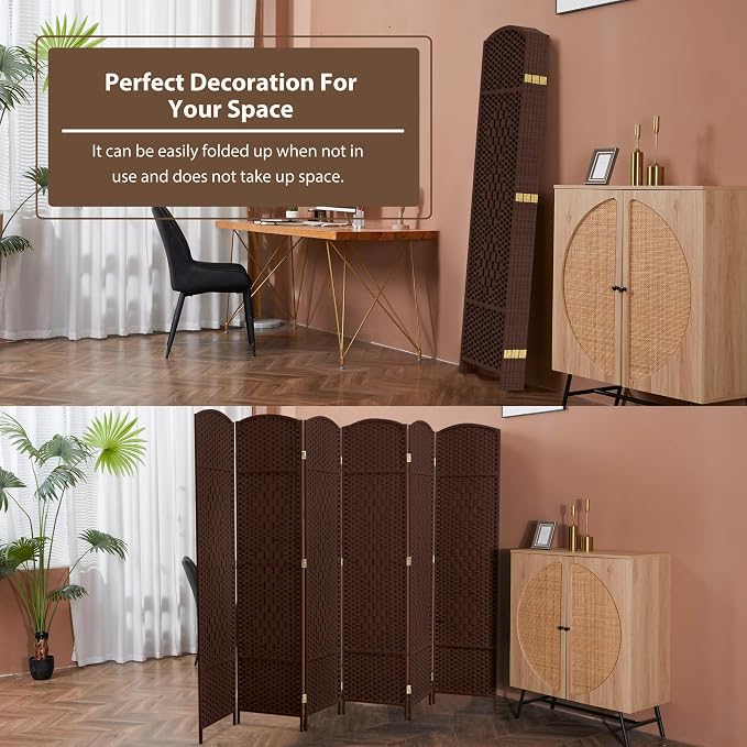 6 Panel Room Divider, 6 FT Wide Folding Screen Room Divider - Image 4