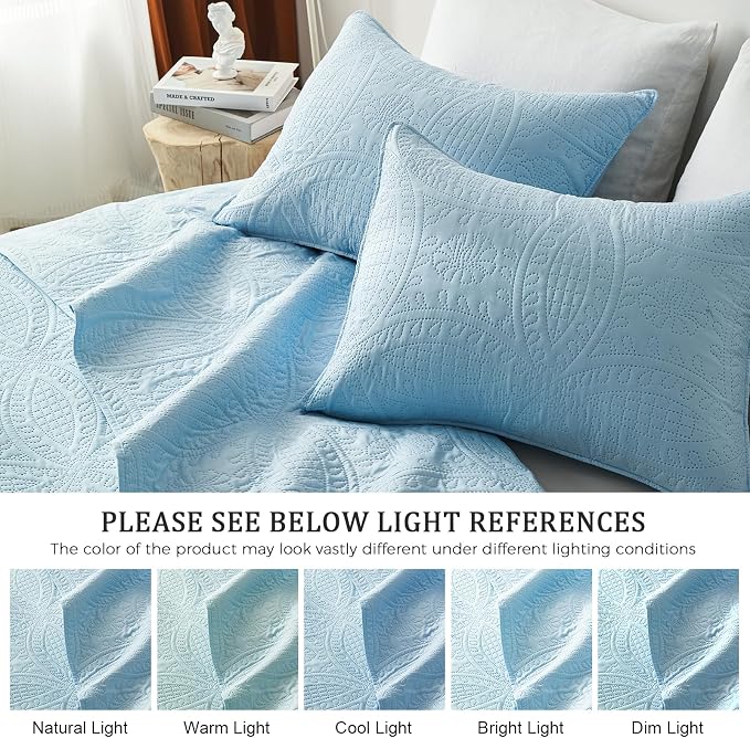 akkialla King Quilt Bedding Set, Sky Blue Ultrasonic King/Cal King Quilt Set - Image 5