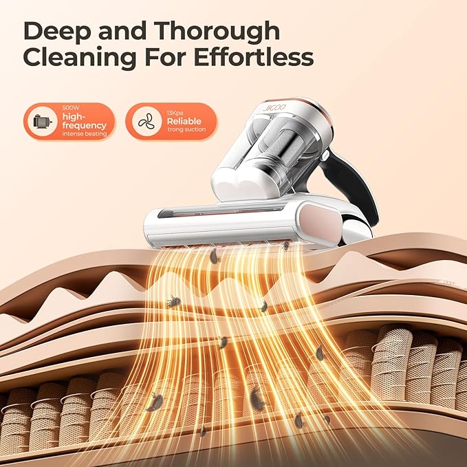JIGOO J300 Lite Mattress Vacuum Cleaner，500W Bed Vacuum Cleaner with Dust Sensor with 253.7nm UV-C Light，Ultrasonic and High Heating Multifunctional Handheld Vacuums for Bed, Sofa, Couch （Corded）