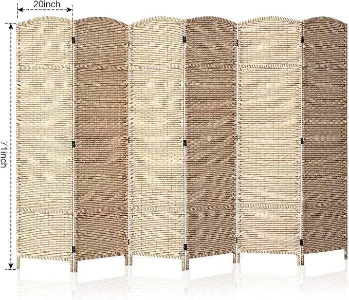 Rattan Room Divider, 6-Panel Folding Privacy Screen 6ft. Extra Wide | Double - Image 2