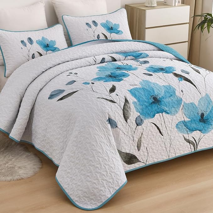 Mybedsoul Full/Queen Quilt Set Teal, Reversible Polyester Coverlet Set - Image 2