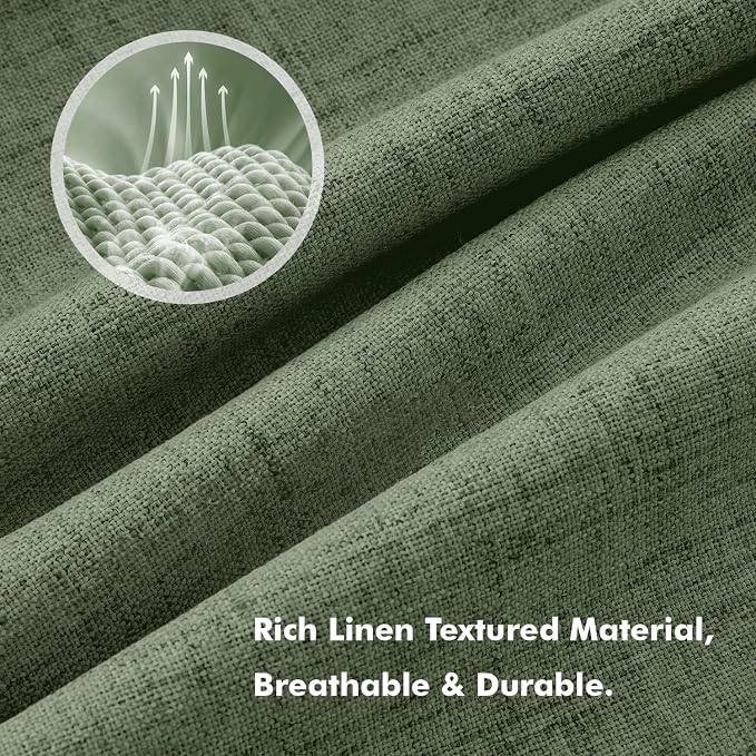 MIULEE 100% Blackout Linen Curtains 42 x 90 Inch Olive Green 2 Panels | Thermal - Image 3