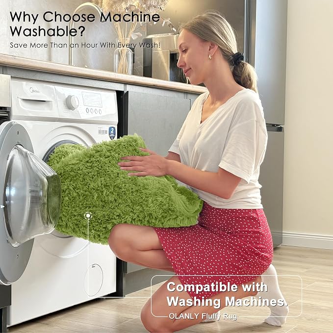 OLANLY 3x5 Machine Washable Small Bedside Rug, Soft Fluffy Shaggy Rugs - Image 2