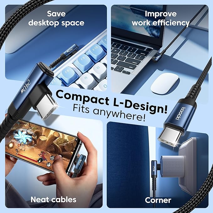 USB C Cable [2Pack, 3.3ft] 240W Fast Charging Type C Cord, Nylon Braided USB 2.0 Cable for iPhone 17 16 15 Pro Plus Pro Max Air, iPad Pro, Samsung Galaxy S24 S23, Switch, MacBook Pro, Pixel-Blue