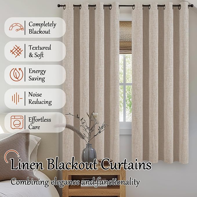 Beige Linen Blackout Curtains for Bedroom - Image 2