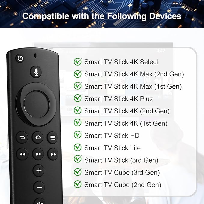Replacement Voice Remote Control Fit for Fire Series Stick 3rd Gen, TV Stick 4K/4K MAX, TV Cube (2nd/3rd Gen), TV Stick Lite, TV Stick HD, N0t for Hisense, TCL Smart TVs