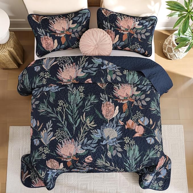 Dintszyayue Quilt Queen Size Navy, Soft Microfiber Lightweight Farmhouse Bed - Image 4