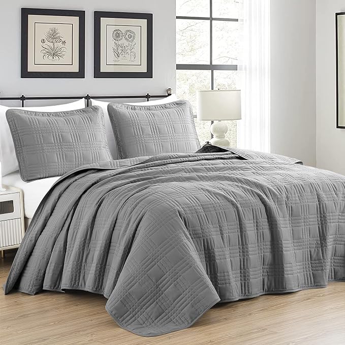 Chezmoi Collection Kingston King Size Bedspread Set, 3-Piece Gray Oversized by ChezmoiCollection
