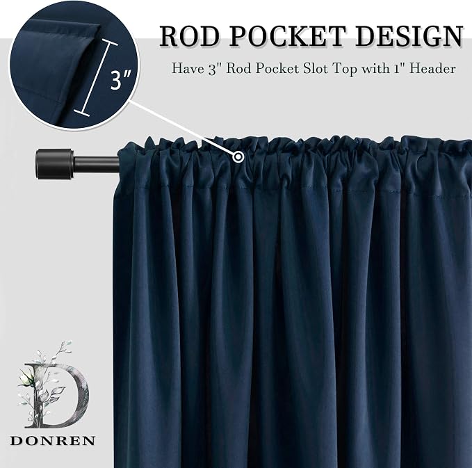 108 Inch Length Navy Blue Curtain Panels/Drapes - Image 4