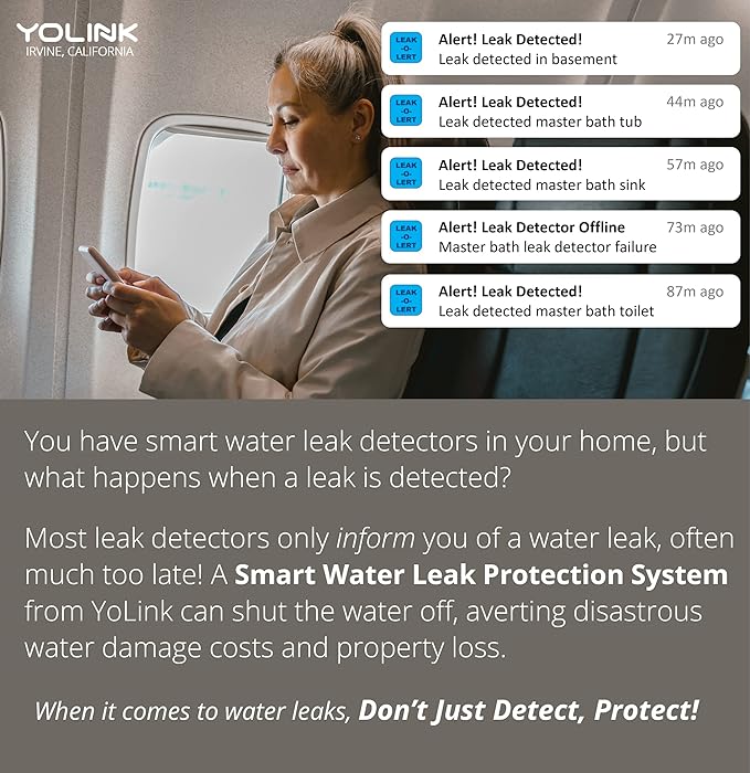 YoLink SpeakerHub & Three Water Leak Sensors Starter Kit – Plays Tones/Sounds, Spoken Messages, LoRa-Powered ¼ Mile Range, App Alert, Emails, SMS/Text, IFTTT