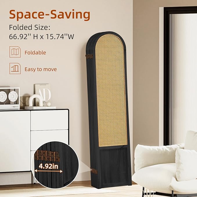 6 Panel Room Dividers and Folding Privacy Screens, Hand-Made Rattan Room Divider - Image 2