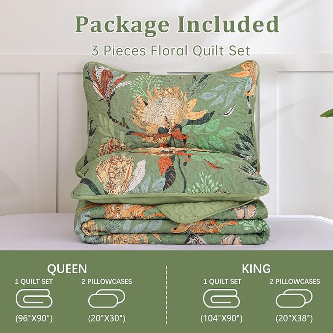 Dintszyayue Quilt King Size Green, Soft Microfiber Lightweight Farmhouse Bed - Image 7
