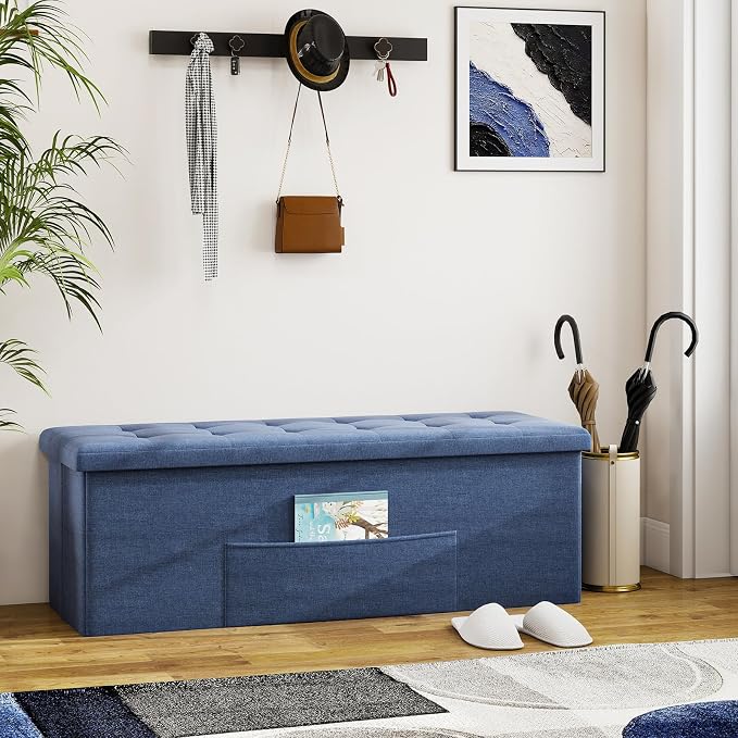 43" Folding Storage Ottoman Bench, End of Bed Foot Rest Stool - Image 2