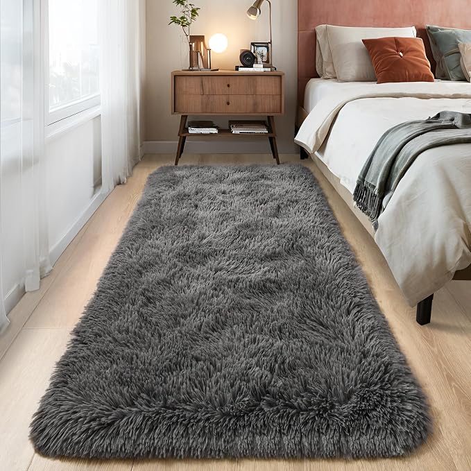 Fluffy Runner Rugs for Bedroom Aesthetic 2x6 Feet, Shag Soft Bedside Rug by Tepook