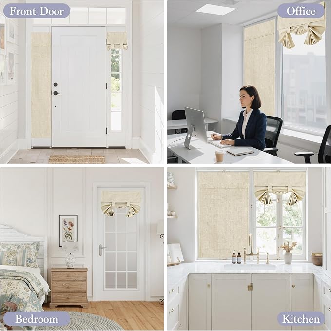 RYB HOME Natural Linen Textured French Door Window Curtains 100% Blackout | - Image 9