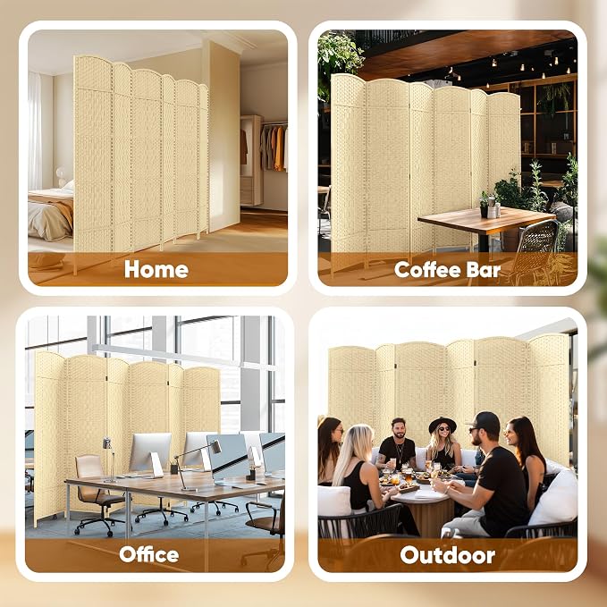 Rattan Room Divider, 6-Panel Folding Privacy Screen 6ft. Extra Wide | Double - Image 8