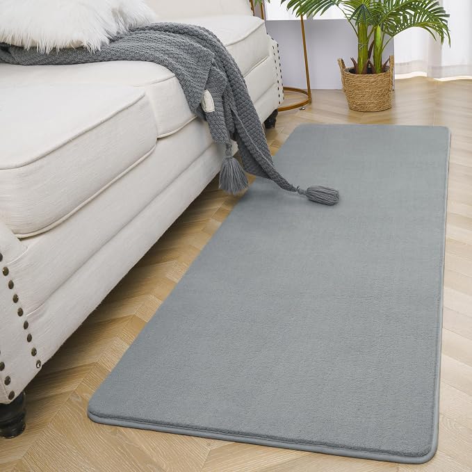 Modern Soft Hallway Runner Rug, 2x6 Feet Grey Washable Runner Rugs | Fluffy - Image 9