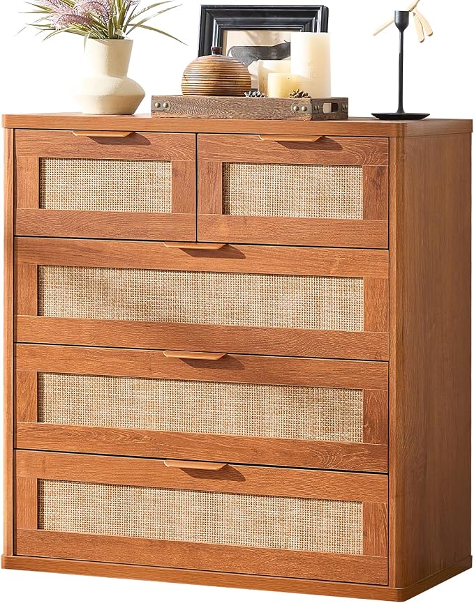 LEYAOYAO Rattan Dresser for Bedroom, 33.5" Small Chest of Drawers | Gold Metal by LEYAOYAO-Findtheshiningpointofyourideallife%EF%BC%81
