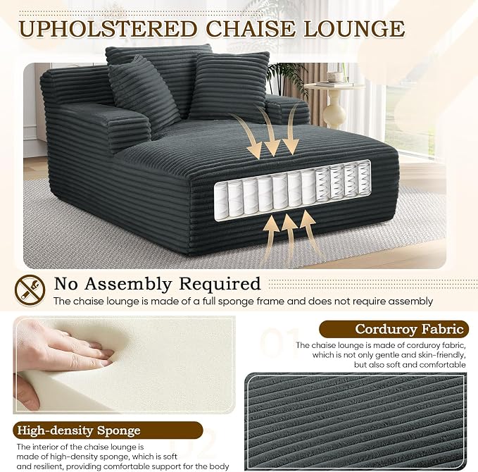 Oversized Chaise Lounge Chair Indoor, Comfy Fluffy Cloud Couch, Modern Deep - Image 3
