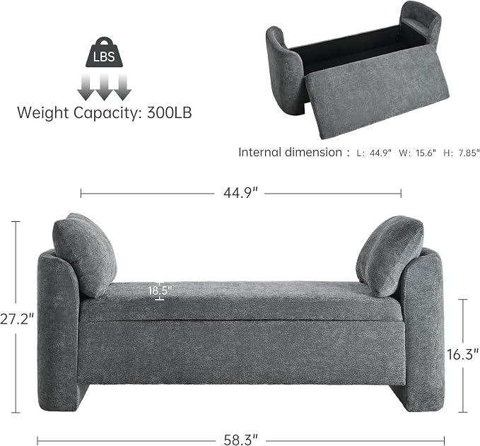Usaint 58.3" Upholstered Storage Ottoman Bench - Image 2