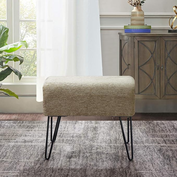 Home Soft Things Jacquard Chenille Ottoman, Tanga-Grey, Fuzzy Entry Way Ottoman - Image 2