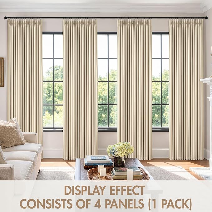 MIULEE Pinch Pleated 100% Blackout Curtains 40"x108" Long Cream 4 Panel Set | - Image 7