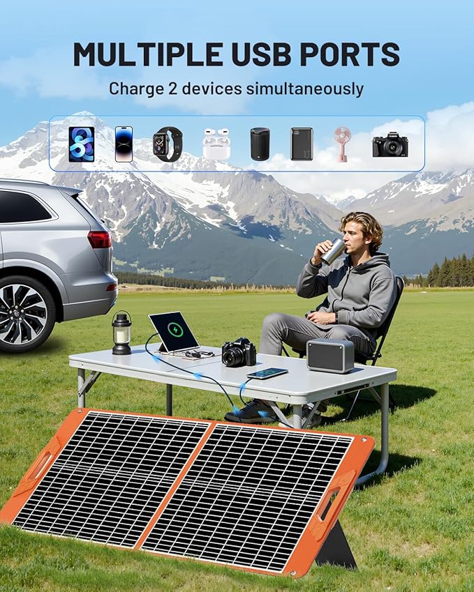 SOLUPUP 60W Portable Solar Panel, IP65 Waterproof Foldable Solar Panels for Power Station, 23% High Efficiency Solar Charger with QC3.0 USB-A & USB-C Outputs & 2 Kickstands for Outdoor Camping RV Trip