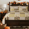 Summer Floral King Quilted Bedspread, Romantic Beige Quilt Set, Reversible by cmfshape-quiltset