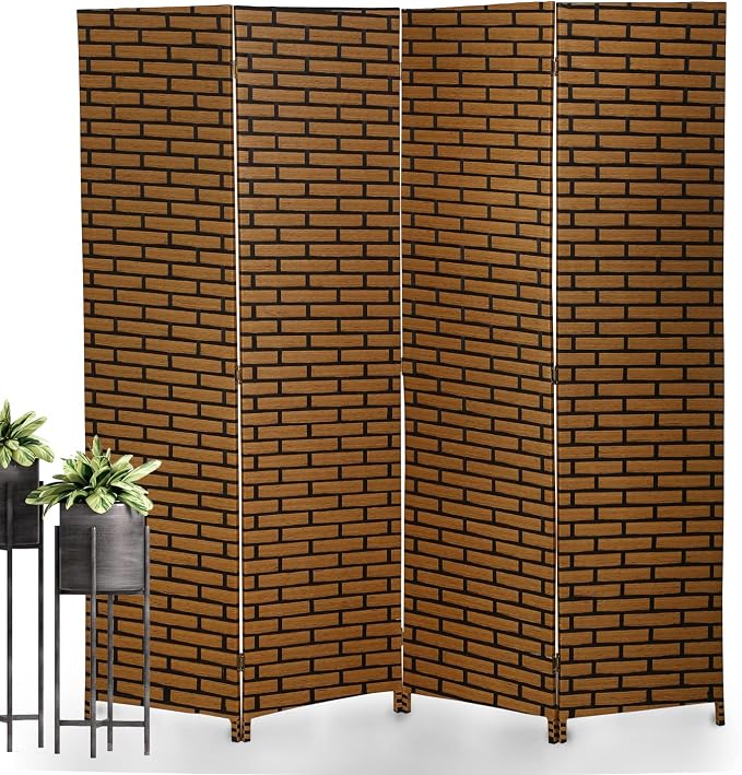 Room Divider, 4 Panels 6FT Folding Privacy Screen Room Divider Wall Wood Mesh by NChanmar