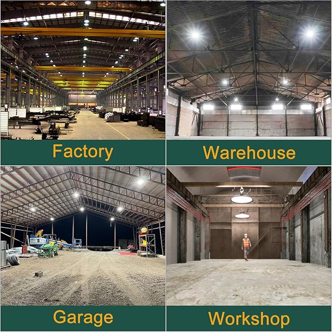 ACOHOOK 420W LED High Bay Light 5000K Daylight UFO Commercial Bay Light AC100-277V, 63000LM (1680W MH/HPS) High Bay LED Shop Lights with Plug and US Hook-4Pack
