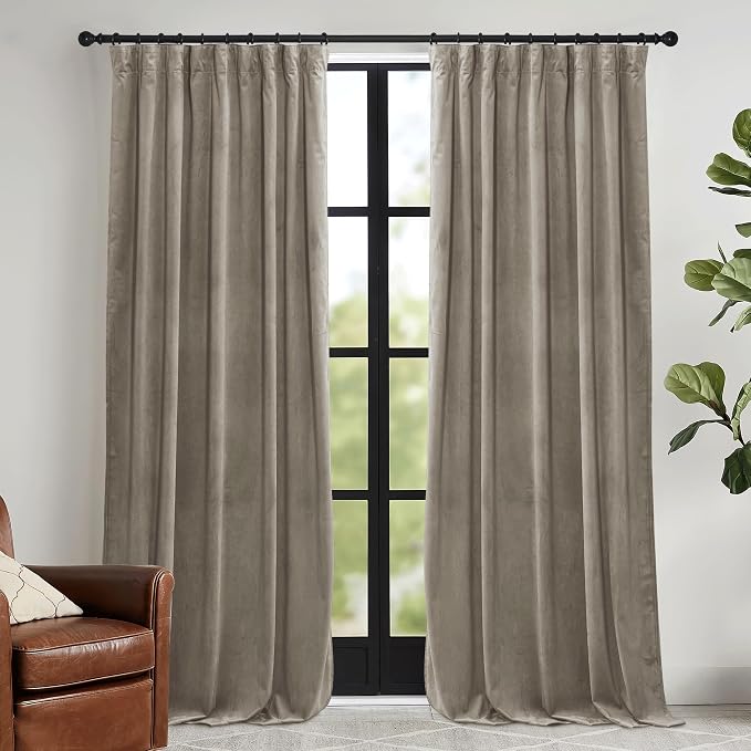 RYB HOME Taupe Velvet Curtains 84 inches by RYBHOME