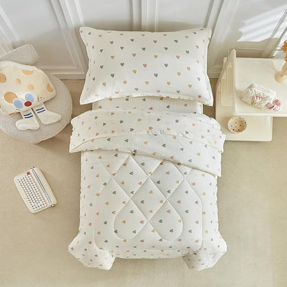 DuShow White Star Toddler Bedding Set,4 Pieces Reversible Toddler Comforter Set,Ultra Soft Crib Bed Set for Girls and Boys,Including Comforter,Sheets and Pillowcase