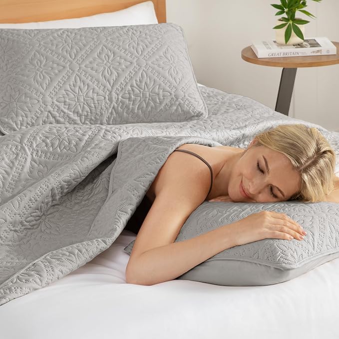 Exclusivo Mezcla King Quilt Set, Light Grey | Lightweight Soft Bedspreads - Image 4
