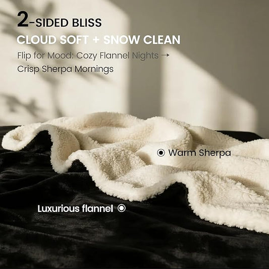 gogobunny Waterproof Bed Blanket, Reversible Sherpa Fleece Throw Blanket for Dog Puppy Cat, Furniture Cover Protects Bed Couch Sofa from Liquid Pee and Pet Fur (Black, 50x60 inches)