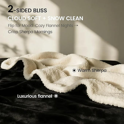 gogobunny Waterproof Bed Blanket, Reversible Sherpa Fleece Throw Blanket for Dog Puppy Cat, Furniture Cover Protects Bed Couch Sofa from Liquid Pee and Pet Fur (Black, 90x108 inches)