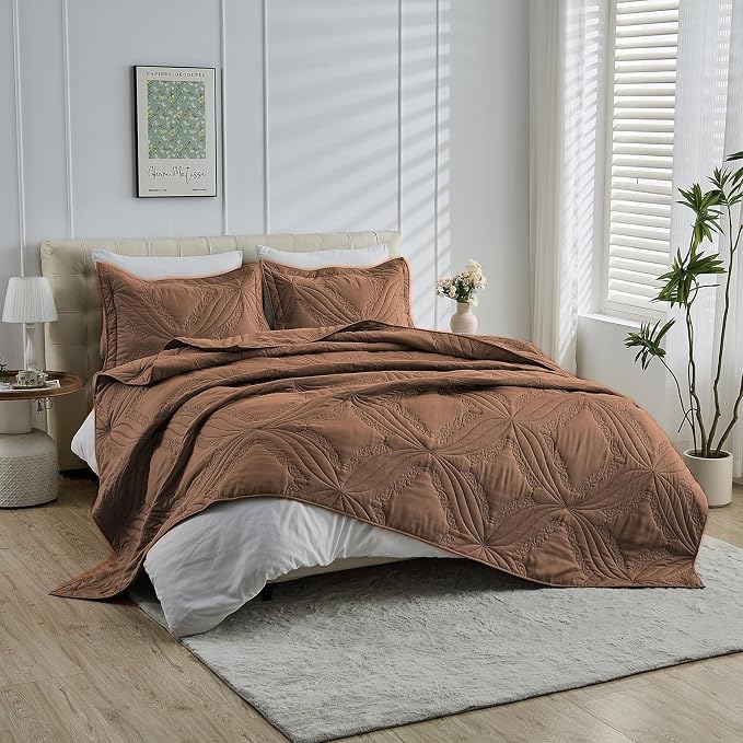 Kingnex Oversized King Bedspreads 128x120 Ultrasonic Quilted Coffee | Extra - Image 5