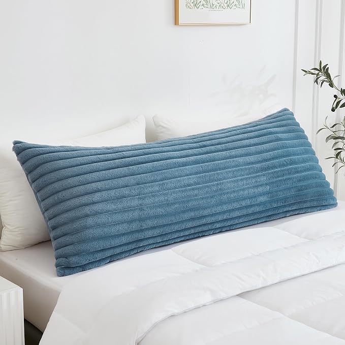 Full Body Pillow with Fluffy Stripe Faux Fur Removable Cover, Long Bed Pillow - Image 4