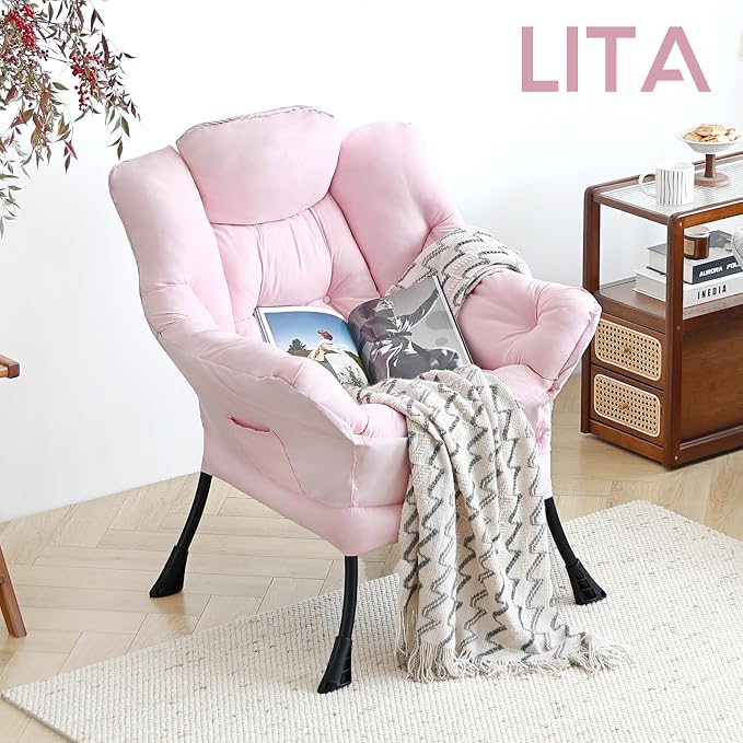 Lazy Chair with Ottoman, Comfy Accent Reading Chair, Removable Cover, with - Image 7