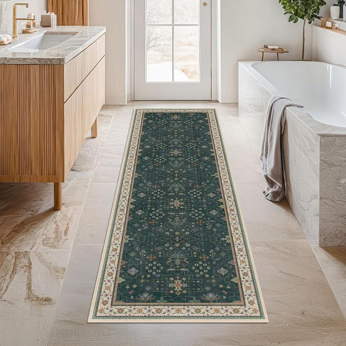 Dark Green 2x8 Non Slip Kitchen Runner Rugs - Image 3