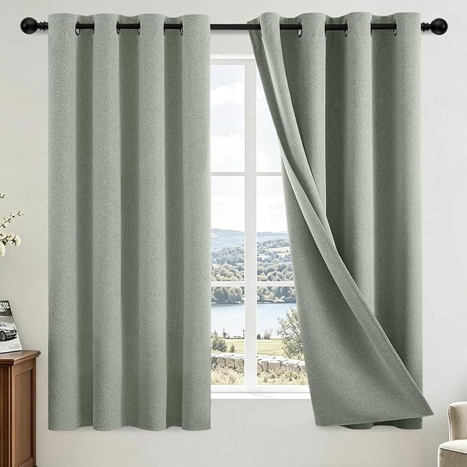 COSVIYA 100% Blackout Sage Green Linen Curtains & Drapes 54 Inch Length | Light by COSVIYA